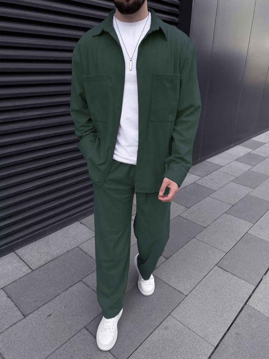 Outdoor Sportswear - Men's corduroy two-piece outfit: long-sleeved button-down