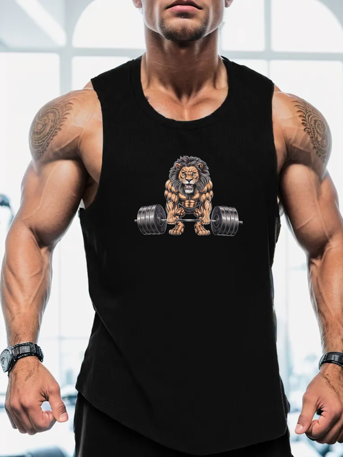 Outdoor Sportswear - Muscle Lion Barbell Print Men's Sports